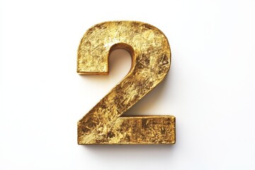 Wall Mural - the number two / 2 made out of gold - isolated top view product photo on white background