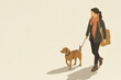 © VanDesigns - Illustration of a woman walking a dog while wearing a scarf and coat