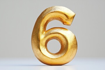 Wall Mural - the number six / 6 made out of gold - isolated top view product photo on white background