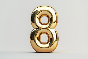 the number 8 / eight made out of gold - isolated top view product photo on white background