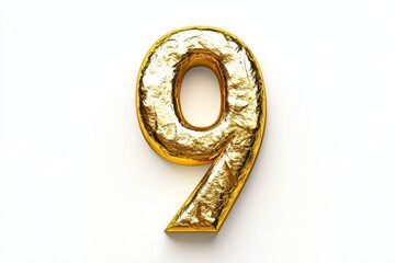 Wall Mural - the number 9 / nine made out of gold - isolated top view product photo on white background