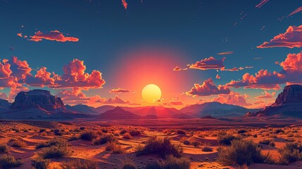 Wall Mural - Beautiful photograph of a desert landscape under a blazing sun with shifting weather patterns, capturing the harsh realities and impacts of climate change on arid environments. high resolution