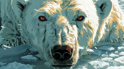 Wall Mural - A close-up of a polar bear on melting ice, highlighting the urgent need for global warming action and the importance of conservation efforts to protect wildlife. high resolution Illustration, in the