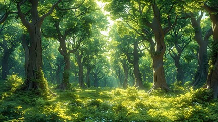 Canvas Print - A serene forest with sunlight filtering through the trees, symbolizing the importance of earth conservation and the impact of climate change on natural habitats. high resolution Illustration, in the