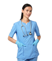 Wall Mural - Portrait of smiling nurse on white background