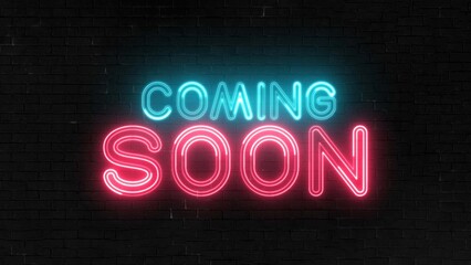 Coming Soon text font with light. Luminous and shimmering haze inside the letters of the text Coming Soon. Coming Soon neon sign.	
