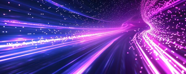 Wall Mural - Abstract Neon Light Tunnel with Purple and Blue Stripes