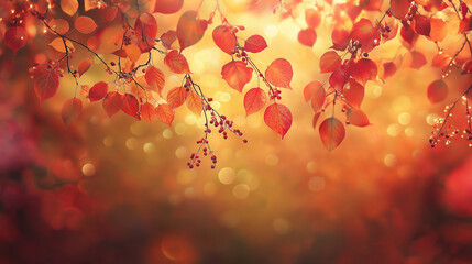 Poster - A branch of vibrant autumn leaves in warm shades of orange and red, symbolizing the changing season.