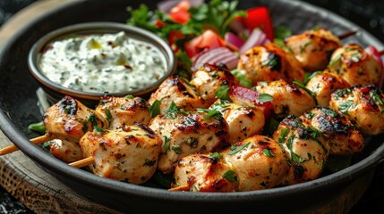 Wall Mural - Colorful dish of chicken shish kebab