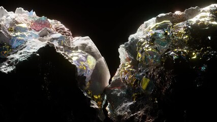 Wall Mural - 3d render of abstract art video animation with surreal mineral geology stone object ocean coral reef or asteroid in organic forms in deformation process in the dark in blue purple and white mix color 