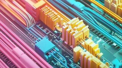 Fiber network flat design top view technology infrastructure theme 3D render colored pastel