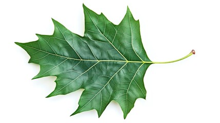 one single green maple leaf isolated on white background