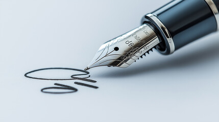 A close-up image of a fountain pen writing on a piece of paper, highlighting elegant handwriting and calligraphy.