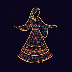 Sticker - Colorful Traditional Dancer Illustration on Dark Background