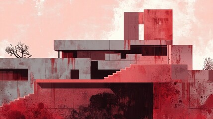 Poster - Abstract Architectural Structure with Red Accents