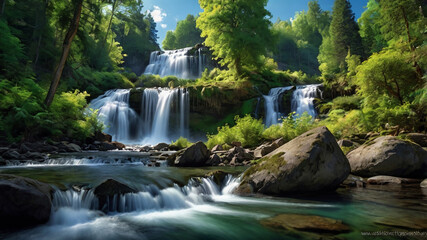 Wall Mural - waterfall in the forest