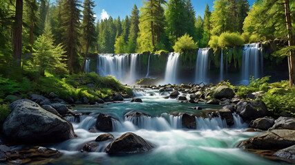 Wall Mural - waterfall in the forest