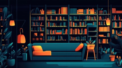 Canvas Print - Cozy Library Scene with Books and Sofa