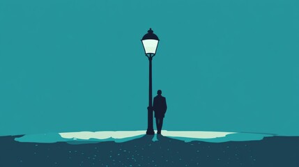 Wall Mural - Solitary Man Under a Streetlamp at Night