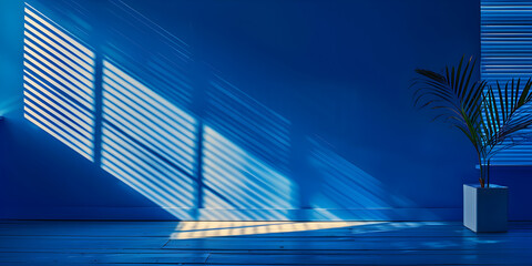 Wall Mural - A blue room with a plant in a white pot