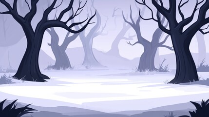 Poster - Misty Forest with Dark Trees and Foggy Atmosphere