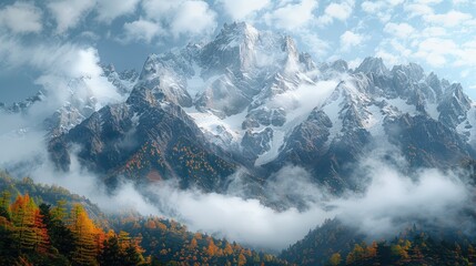 Poster - Majestic Snow-Capped Peaks in Autumn Landscape