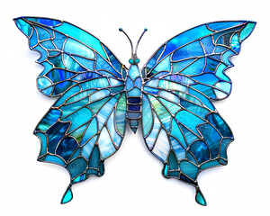 Wall Mural - Colorful blue swallowtail butterfly stained glass style art, isolated on a white background.