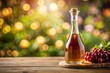 © suchetpong - culinary, aged, close-up, glass, wooden, kitchen, liquid, table, condiment bottle., shallow depth of field, food, condiment, wine, Bottle of wine vinegar against a blurred background