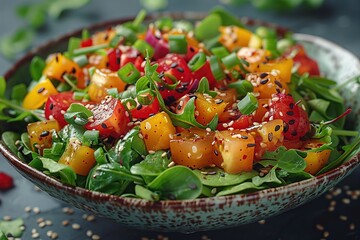 Canvas Print - Fresh and Colorful Salad with Sesame Seeds