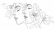 © Joel Valdez - Women face in one line art style with flowers and leaves.Continuous line art in elegant style for prints, tattoos, posters, textile, cards etc. Beautiful woman face Vector illustration