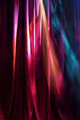 Wall Mural - A curtain with a rainbow of colors and a light shining on it