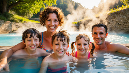 Wall Mural - Happy family in thermal pool.