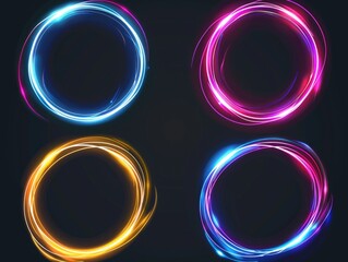 Poster - A set of four glowing circles on a black background, ideal for use in technology and innovation themed designs