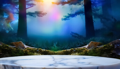 Canvas Print - White Marble Platform in a Fantasy Forest