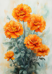 Marigolds in watercolor, adding color to kids activities and beautiful wall decor