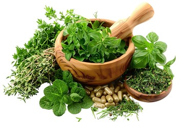 Hemp oil and pile of hemp seeds in a wooden spoon On a white background. Organic hemp oil, Concept of herbal alternative medicine.