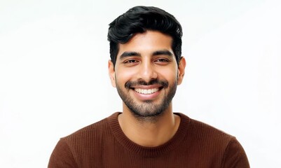 Wall Mural - Portrait of a young arabian man smiling on white background