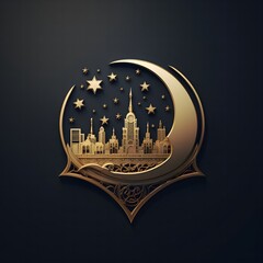 Wall Mural - Golden Cityscape Under Crescent Moon