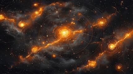 Wall Mural - Cosmic Nebula with Glowing Stars and Celestial Map