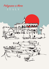 Poster - Vector hand drawn sketch illustration of Polignano a Mare in Puglia region of Italy