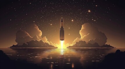 Wall Mural - rocket launch into the starry night