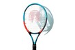 © El Zahra  - modern tennis racket with a vibrant red and blue color scheme, ready for a powerful serve on a white background