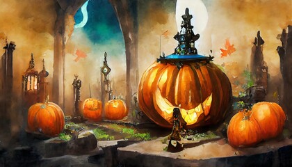 Wall Mural - halloween background with pumpkins