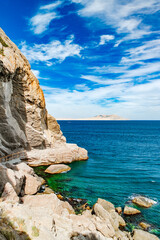 seascape with rocks on shore at day