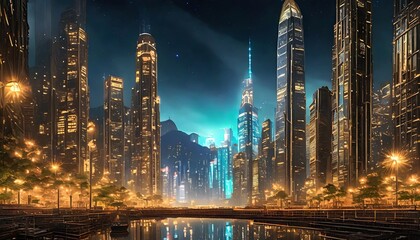 Wall Mural - city skyline at night