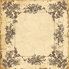 Sticker - Vintage Inspired Frame with Ornate Details on Aged Parchment Background Concept