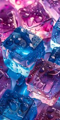 Sticker - A bunch of blue and purple ice cubes with water droplets on them