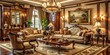 © BondGraphics - Elegant Living Room Interior with Ornate Furniture and Chandelier, living room, interior design, luxury home, ornate furniture