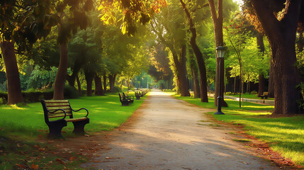 Wall Mural - A beautiful park with a walking path