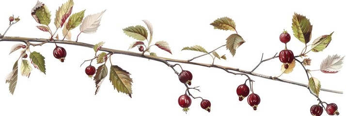 Poster - Branch of Hamamelis Virginiana with Leaves and Fruits